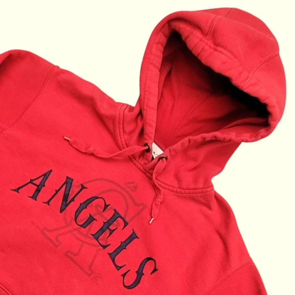 California Angels MLB Hoodie Mens Red Pullover Sweatshirt Graphic Large Majestic